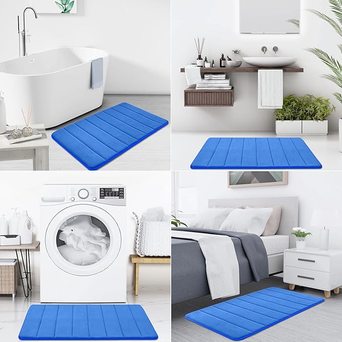 Buganda Memory Foam Bath Mat, 47" x 17", Ultra Soft and Non-Slip Bathroom Rugs, Water Absorbent and Machine Washable Bath Rug Runner for Bathroom, Shower, and Tub, Royal Blue
