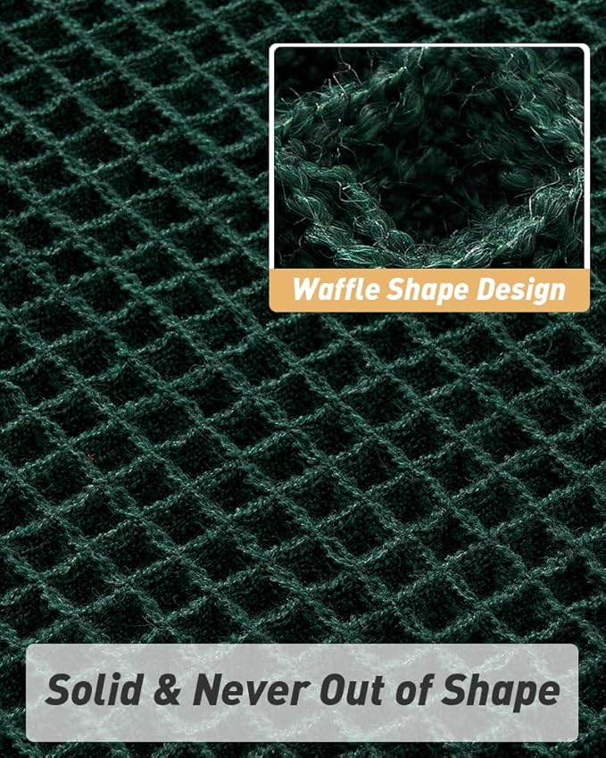 Upgraded Waffle Runner Rug, Super Absorbent Non Slip Bath Mats for Bathroom Floor Machine Washable Bathroom Runner Rug with Tassels Ideal for Hallway Bedroom Laundry Room, Dark Green, 2'x4'(24" x 48")