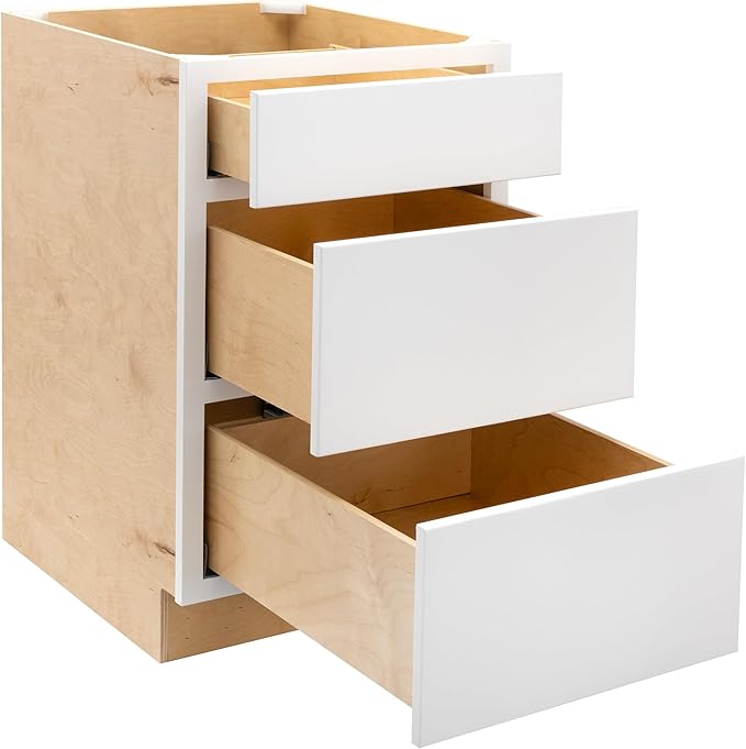 Quicklock RTA (Ready-to-Assemble) | Base Kitchen Cabinets - Shaker Style | Made in America (Pure White, 21" W x 34.5" H x 24" D 3 Drawer Pots and Pans)