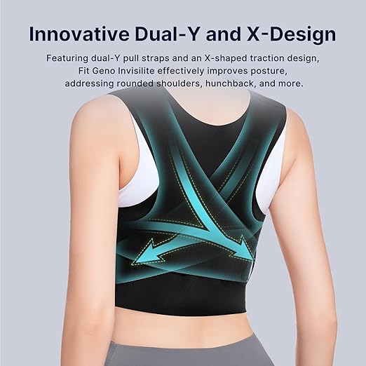 Fit Geno Posture Corrector for Women Invisilite: Invisible Lightweight Back Brace for Neck Shoulder & Upper Back Pain Relief - Improve Posture Correct Hunchback Slouching Under Clothes X-Large