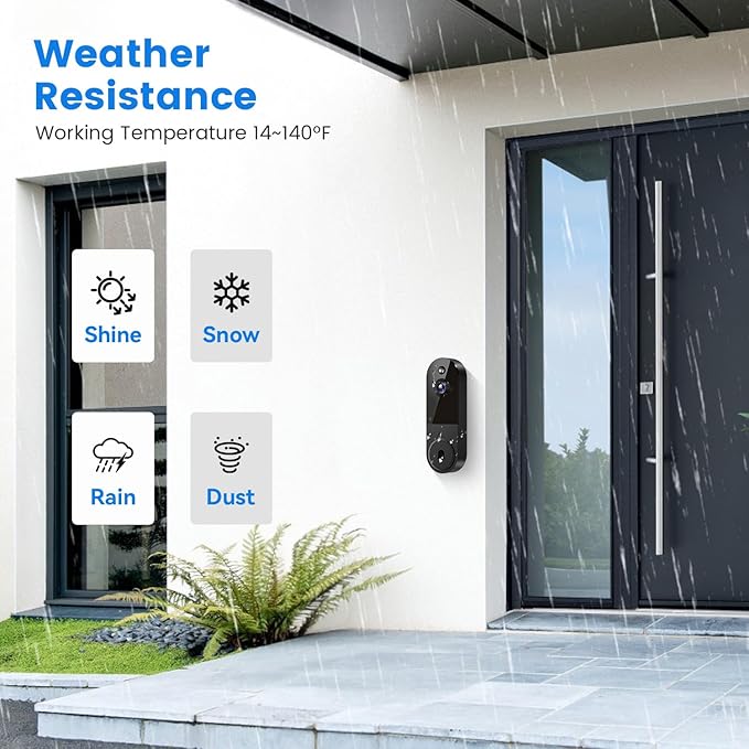 1080P Video Doorbell Camera Wireless with Doorbell Receiver, Cloud Storage, Live View, 2-Way Talk, Night Vision, 2.4Ghz WiFi Only, Indoor Surveillance, Real-Time Alert (Black)