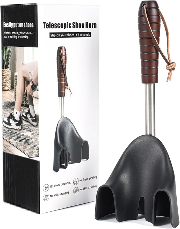REVEX Long Handle Shoe Horn,Shoe Horn Long Handle for Seniors Men Women,Shoe Horn with Heel Protection,10''-31'' Telescopic