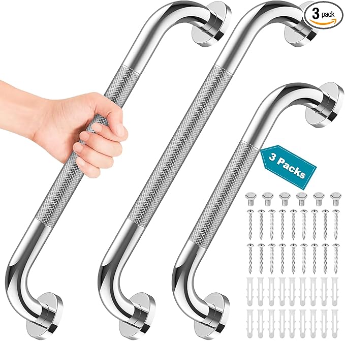 3 Pack Grab Bars for Bathtubs and Showers, 16-Inch and 12-Inch Anti-Slip Bathroom Shower Grab Bars for Seniors Wall, Safety Handicap Grab Bars Stainless Steel,Shower Handle for Elderly