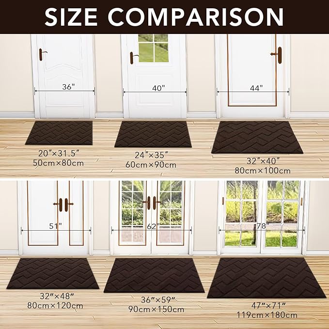 hicorfe Front Door Mat Outside Entrance,32"x40" Absorbent Muddy Dirt Resist Welcome Door Mats Outdoor Indoor,Stain and Fade Resistant,Non Slip Backing Entry Mat Doormat for Entryway(Coffee)