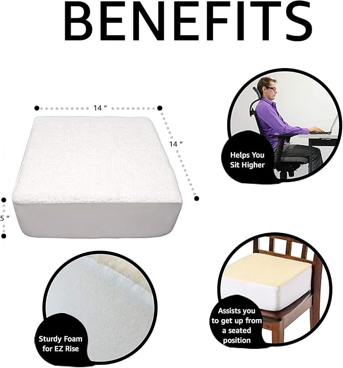 Comfort Finds Rise with Ease Seat Cushion - Thick Firm Chair Cushion Booster - Extra Thick Foam Pad for Home, Patio, Office and Car Seats - Extra Supportive Lift - 15.5 X 18 X 5 (Sherpa Cream)