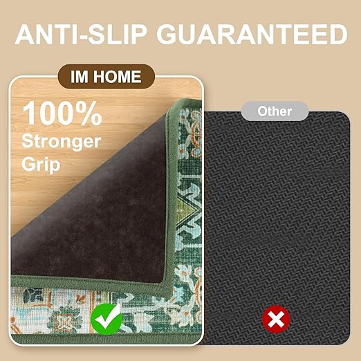Non Slip Stair Treads for Wooden Steps Indoor, Green, 15pcs, 30"X8", Soft Carpet Mat, Machine Washable Boho Carpet Treads with Reusable Adhesive Backing, Safety Stair Tread for Dogs, Kids, Elders