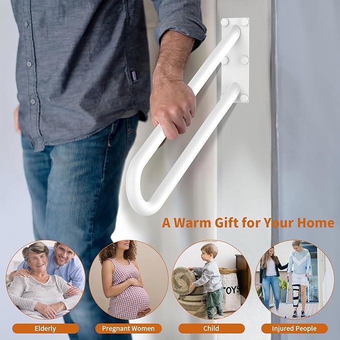 20 inch Stainless Steel Handrail for 1-3 Steps- 1.25" Tube, ZUEXT U Shaped Oil Rubbed White Safety Grab Bar for Stairs, Wall Mounted Hand Railing for Outdoor Garage Entry Interior Exterior Stairway