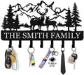 Personalized Key Holder for Wall - Custom Name Forest Deer Coat Rack Mount With Hooks, Metal Key Holder Decor, Key Hanger for Bedroom Kitchen Office