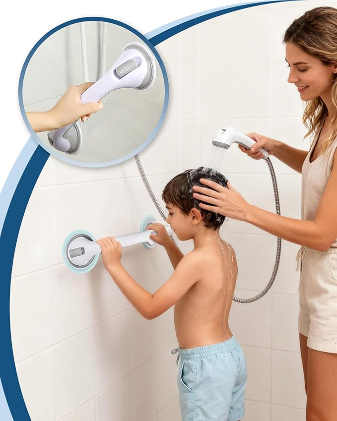 16 Inch Shower Grab Bars - 250LBS Heavy Duty Bath Safety Handles, Non-Slip No Drilling Removable Shower Grips for Bathtubs & Showers, Waterproof Bathroom Assist Handles for Seniors & Elderly