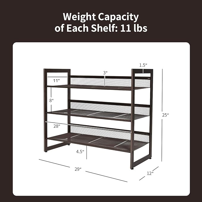 Giantex 3-Tier Metal Shoe Rack, Shoe Storage Organizer with Adjustable Angled or Flat Mesh Shelf for 9 to 12 Pairs of Shoes, Freestanding Shoe Shelf for Bedroom, Entryway, Closet, Hallway
