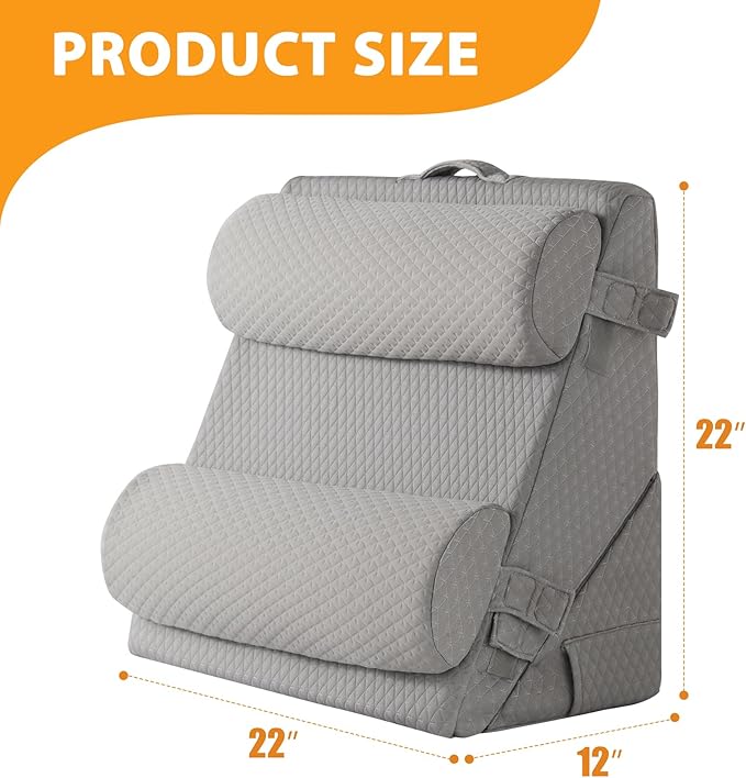 4PCS Wedge Pillow Set for After Surgery, Adjustable 9&12 Inch Bed Wedge Pillow for Sleeping, Incline Pillow Wedge for Headboard, Post Surgery, Acid Reflux, Neck&Back Support, Grey