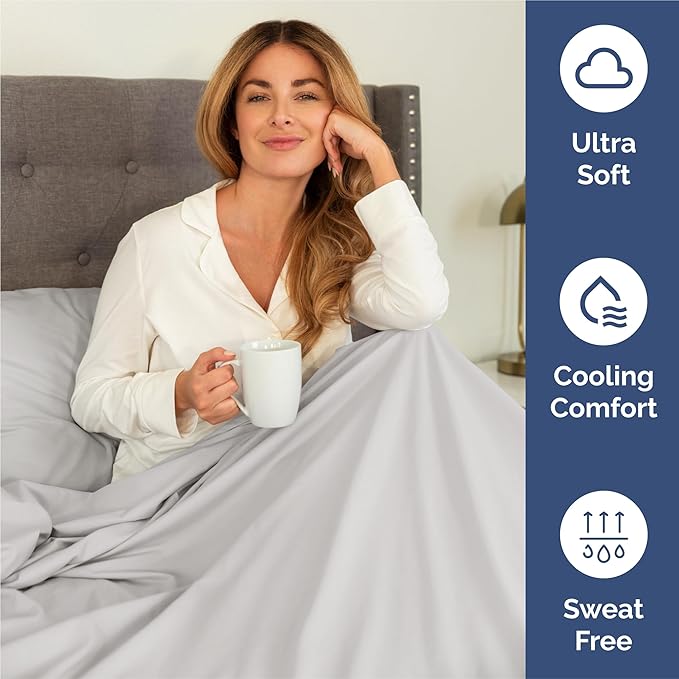 Split King 7 Piece Sheet Set - Cooling & Breathable Bed Sheets - Hotel Luxury Bed Sheets for Women, Men, Kids & Teens - Deep Pockets - Easy Fit - Soft & Wrinkle Free - Split King French Grey Sheets