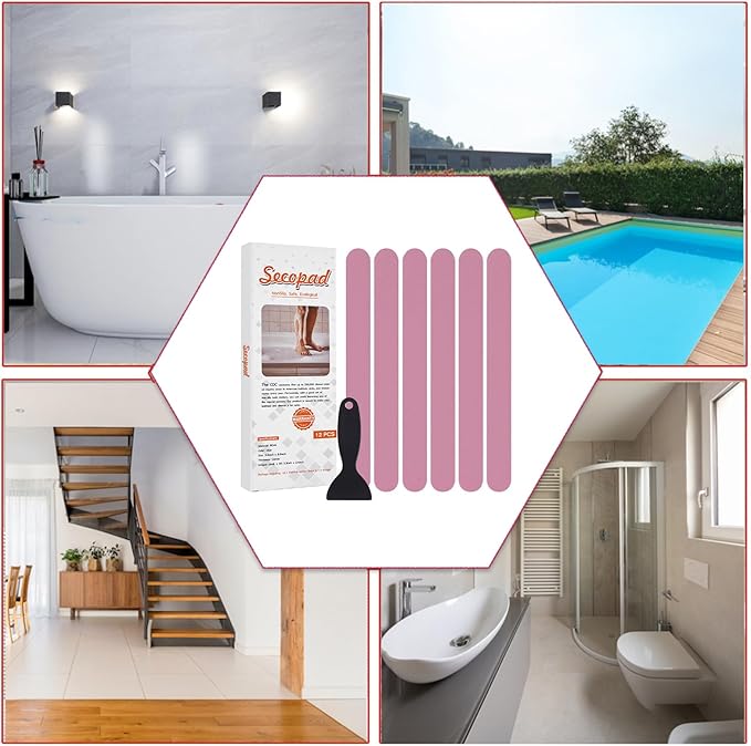 Anti Slip Shower Stickers, Safety Bathtub Strips Adhesive Decals with Premium Scraper for Bath Tub Shower Stairs Ladders Boats