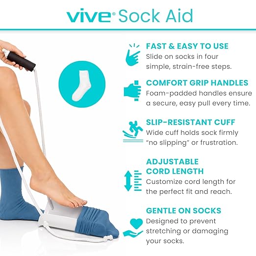 Vive Sock Aid - Easy On and Off Stocking Slider - Donner Pulling Assist Device - Sock Helper Aide Tool - Puller for Elderly, Senior, Pregnant, Diabetics - Pull Up Assistance Help