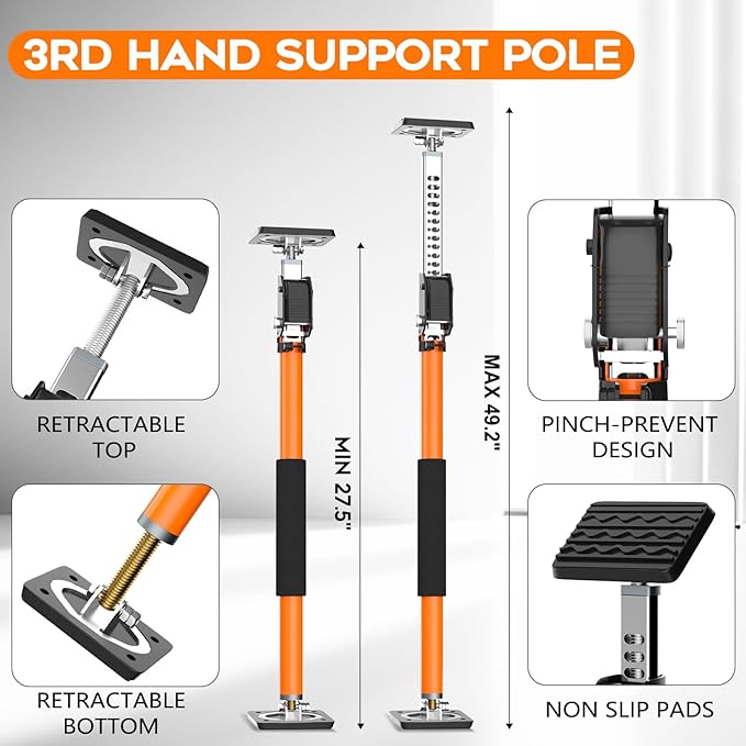 HOLOTHURIAN Cabinet Jack Support Pole, 27.5-49.2 inches Third Hand Tools Adjustable Support Pole, 3rd Hand Support System for Upper Cabinet Installation, 400 LB Capacity, 2-Pack