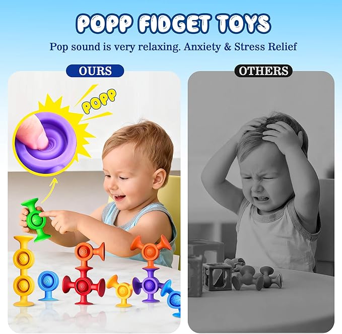 Baby Bath Toys Suction Toy: No Hole Bath Toy for Baby Toddlers Sensory Fidget Toys for Autism Fine Motor Skills Suction Cup Toys for Boys Girls - Bathtub Airplane Travel Window Building Toy