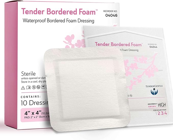 Waterproof Bordered Foam Dressing 4x4-10 Waterproof Bandages for Wound Care - Good for Pressure Sores, Lacerations, Burns, and More