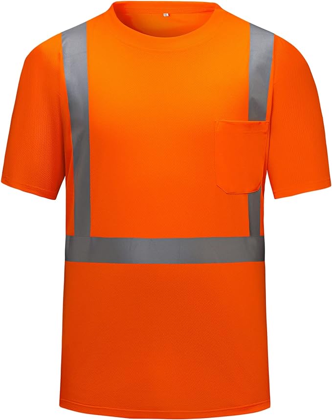 High Visibility Shirts Quick Dry Safety T Shirts with Reflective Strips and Pocket Short Sleeve Mesh Hi Vis Construction Work Class 2 Shirt for Men/Women Orange,2XL