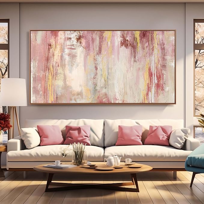 Extra Large Canvas Art Framed Wall Art for Living Room Decor Pink Pictures for Wall Abstract Modern Artwork 36”x70”