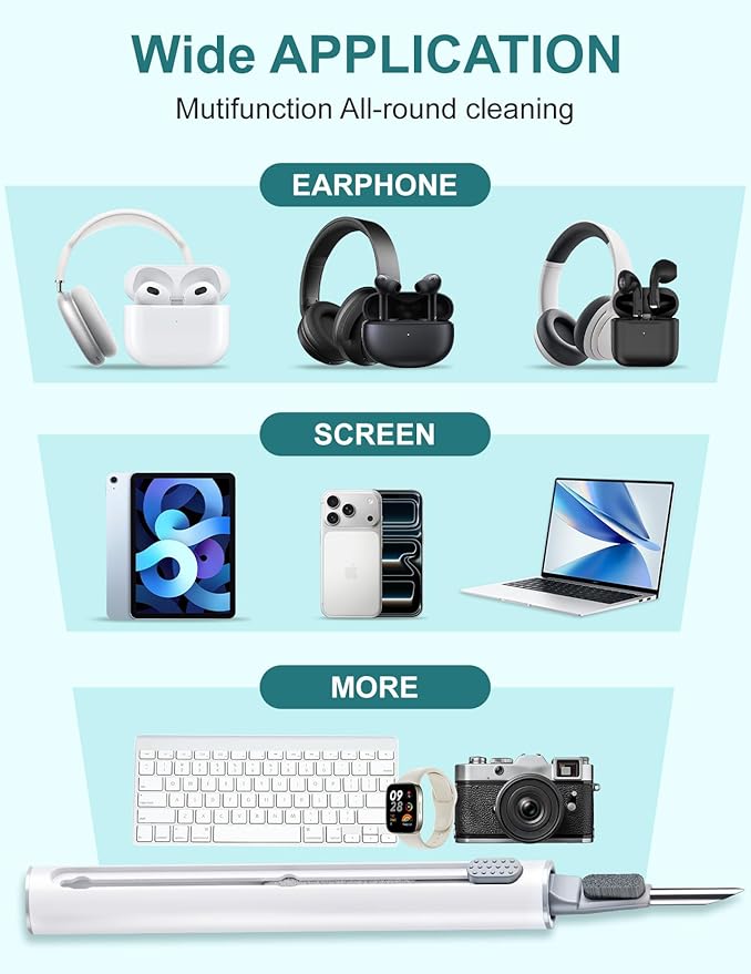 Cleaner Kit for Airpods, Earbuds Cleaning kit for Airpods Pro 1 2 3, Multi-Function Cleaner Pen Soft Brush for Bluetooth Earbuds,Case Cleaning Tools for iPhone 17,Laptop, Camera (White)