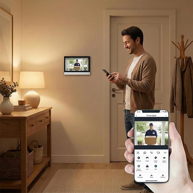 7-Inch Touchscreen Video Doorbell & Indoor Display Set. Wired via 4-Core Cable for Power + Tuya App Remote Access. 1080P HD, Motion Alerts, Color Night Vision, Local Storage, No Subscription.