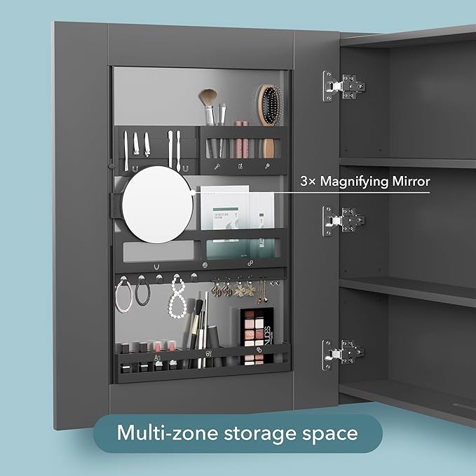 Bathroom Mirror Cabinet - Large Single Door 24x30 inchs Wall Cabinet Bathroom Vanity Mirror Cabinet with Facial Tissues Slot and Multifunctional Storage Area