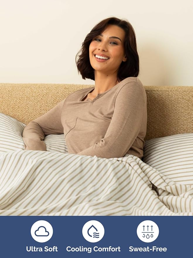 Extra Deep Queen Sheet Set - 6 Piece Breathable and Cooling Sheets - Hotel Luxury Bed Sheets Set - Easy Fit - Soft, Wrinkle Free and Comfy Sheets Set - Beige Striped Sheet Set with Extra Deep Pockets