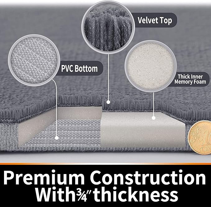 Yimobra Memory Foam Bath Mat, Super Soft Absorbent Bathroom Rug Non Slip, Quick Dry, Machine Washable Floor Carpet for Tub Shower, Home Decor Accessories, 24x17, Cream