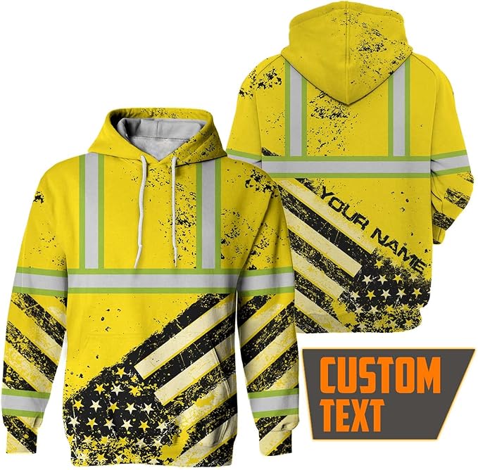 US Flag High Visibility Hoodie for Men Reflective Hoodie Safety Workwear for Worker Runner Patriotic ACC02
