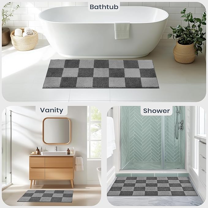 PURRUGS Bathroom Rug Non-Slip Machine Washable 30" x 60", Super Absorbent and Quick-Dry Bath Mat, Extra Soft and Plush Bath Rug for Shower, Bathtub and Sink, Grey & Dark Grey