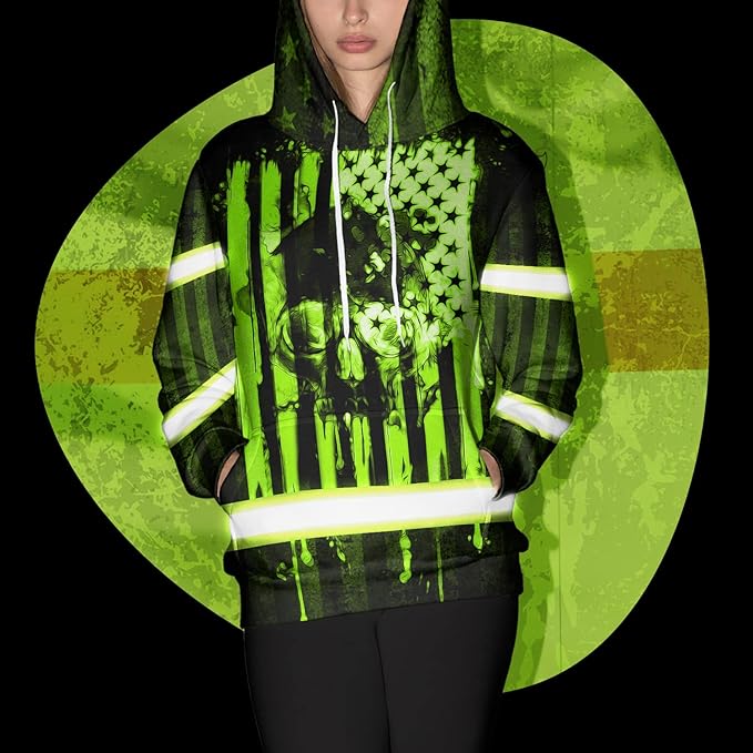 US Flag High Visibility Hoodie for Men Reflective Hoodie Safety Workwear for Worker Runner Patriotic ACC02