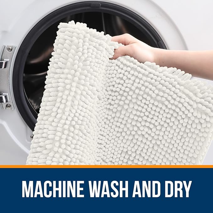 OLANLY Bathroom Rugs 50x30, Extra Soft Absorbent Chenille Bath Rugs, Rubber Backing Quick Dry, Machine Washable Bath Mats for Bathroom Floor, Tub and Shower, Home Decor Accessories, Ivory