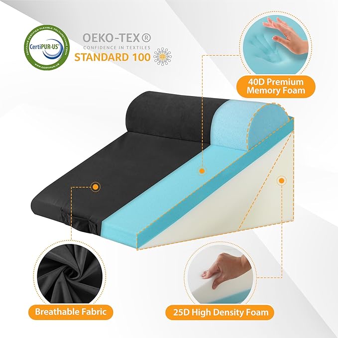 3PCS Wedge Pillow Set for After Surgery, Adjustable 9&12 Inch Bed Wedge Pillow for Sleeping, Incline Pillow Wedge for Headboard, Post Surgery, Acid Reflux, Neck&Back Support, Black
