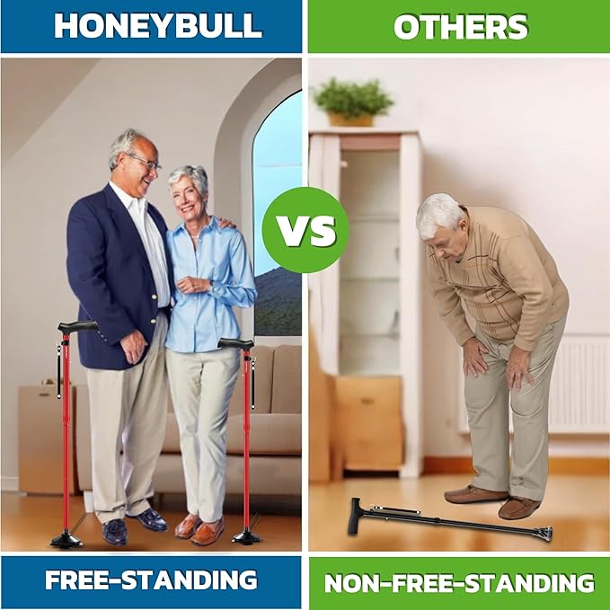 Walking Cane for Men & Women Foldable, Adjustable, Heavy Duty, Free Standing, All Terrain, Collapsible Walking Sticks for Seniors & Adults