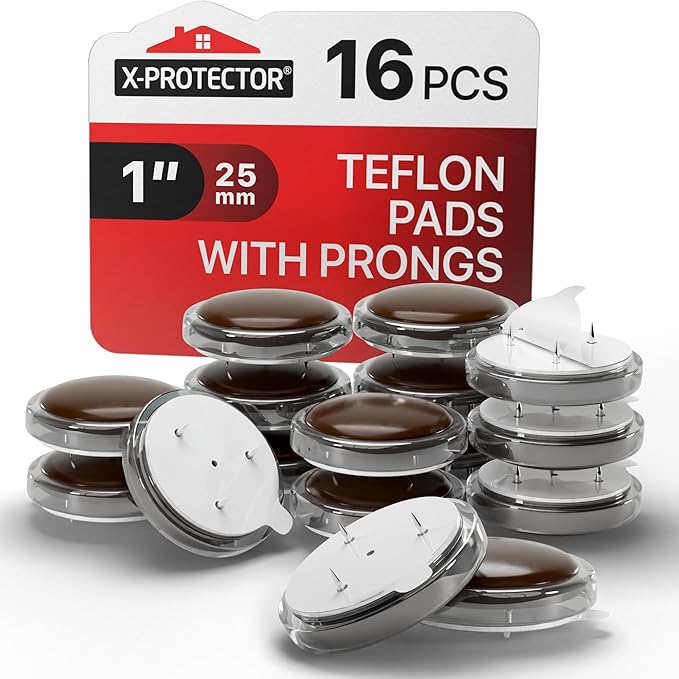 X-Protector Chair Glides - 16 PCS 1" - Premium Furniture Glides with Prongs - Brown Chair Leg Floor Protectors - Slide Objects Effortlessly with Furniture Sliders for Hardwood Floors!
