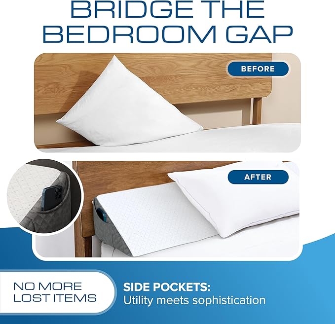 Kolbs Full Size Bed Wedge Pillow for Headboard | Modern Stylish Pillow to Fill Gap Between Headboard and Mattress | Bed Gap Filler Full