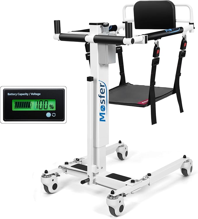 Mosfer Electric Patient Lift Transfer Chair Lift,Chair Lift Assist Devices for Home Seniors and Disabled with Adjustable Height, Folding Bathroom Wheelchair Move from Bed to Chair,Toilet,Car,Outdoor