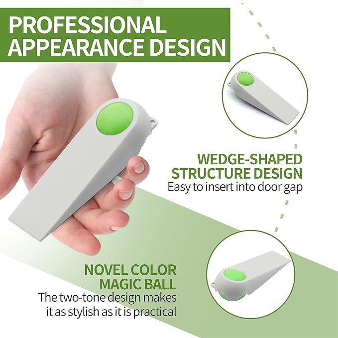 Door Stoppers for Bottom of Door, Rubber Door Stopper Wedges, Door Holders for All Types of Surfaces, 2 Pack Magic Ball Door Stops, 3.9 inch, Beige and Green
