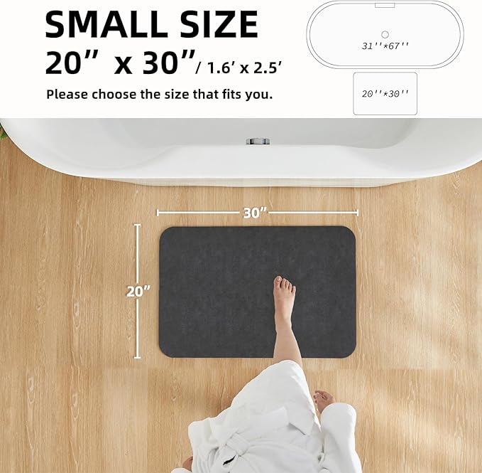 Bath Mat, Bathroom Rugs Non Slip Washable Thin Absorbent Quick Dry Bath Mat Fits Under Door Bathroom Floor Mat Perfect for Bath, Shower, or Sink 20"x30" Dark Grey