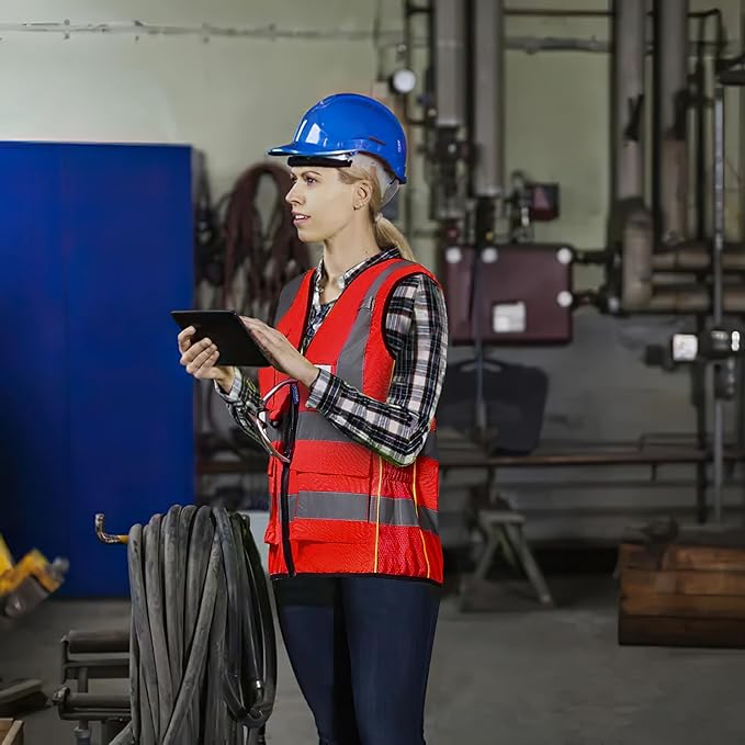 A-SAFETY High Vis Safety Vest for Women - Reflective Strips, Multi-Pockets, Zipper Closure