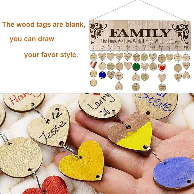 Christmas Mom Grandma Gifts from Daughter Son, Wooden Family Birthday Reminder Calendar Board to Track Date, Personalized Birthday Gift for Mother, Best Present Ideas for Parent Who Have Everything