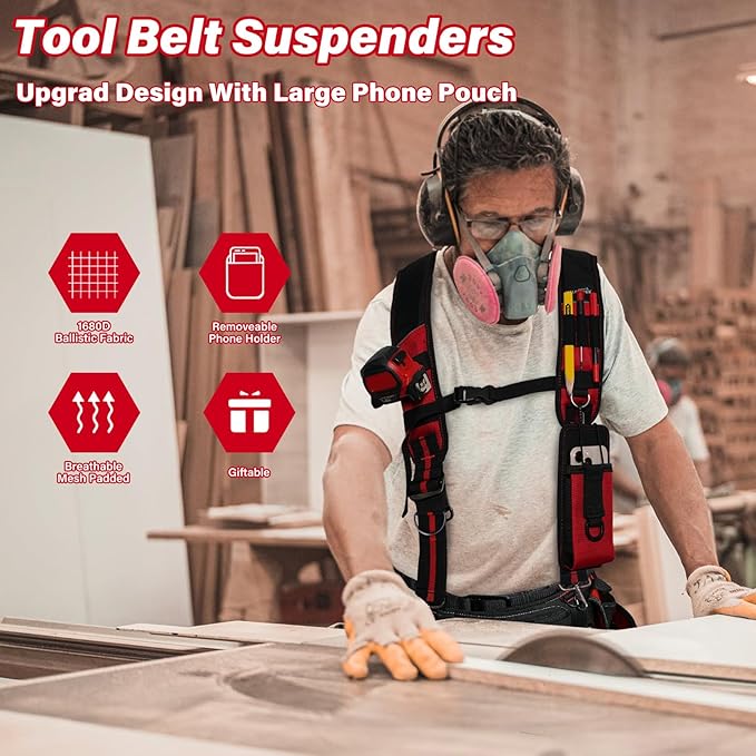 MELOTOUGH Tool Belt Suspenders Construction Bag Suspenders Padded Work Belt Hi Vis Suspenders for Carpenter/Electrician
