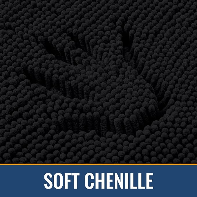 Arotive Bathroom Rugs 30x20, Extra Soft Absorbent Shaggy Chenille Bath Rugs, Machine Washable Rubber Backing Non-Slip Bath Mats for Bathroom Floor Tub and Shower, Home Decor Accessories, Black