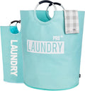 Caroeas Super Large 150L Laundry Hamper Pro, Waterproof Laundry Basket, Clothes Hamper Stands Up Well, Laundry Bag with Padded Handles, Collapsible Laundry Basket Easy Storage (Light Blue)