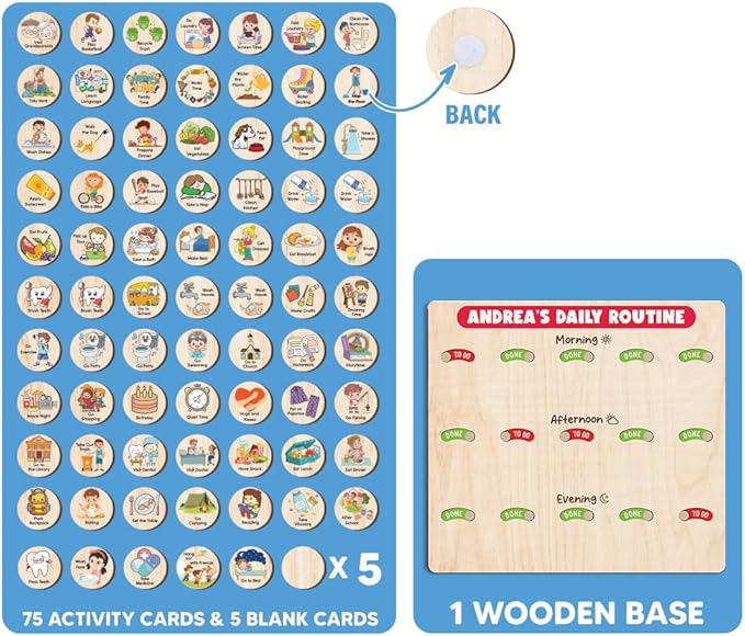 Wooden Chore Chart for Boys, Daily Routine Chart for Kids, Visual Schedule, Chore Reward Chart, Bedtime Morning Routine Chart for Toddlers (07)