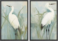 MUDECOR Framed Canvas Print Wall Art White Heron Pair in Marsh Coastal Illustrations Modern Art Decorative Bohemian Colorful for Living Room, Bedroom, Office - 24"x36"x2 Black