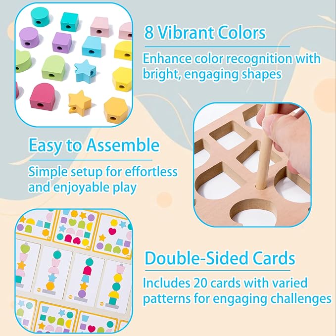 Dementia Activities for Seniors, Memory Cognitive Games for Seniors, 3-in-1 Shape Matching Alzheimers Products for Elderly, Beads Sequencing Lacing Busy Box Board Gadgets Gifts