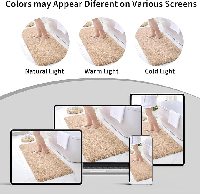 Small Bathroom Rug 17x24 Non Slip Beige Fluffy Bath Mat for Bathroom Floor Washable Plush Luxury Bath Rug for Tub Soft Shaggy Absorbent Shower Mat