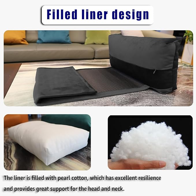 Headrest Pillow with Pearl Cotton Filling - Non-Slip Headrest Cushion for Recliners, Sofas and Loveseats (Black)