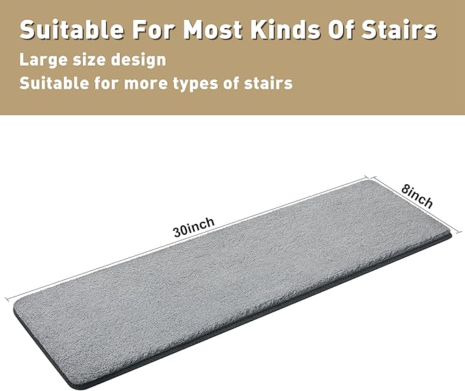 PURE ERA Carpet Stair Treads Ultra Plush 8" X 30" Soft Indoor Stair Protectors Pet-Friendly Non-Slip Skid Resistant Tape Free Washable Reusable(14 Pieces, Gray)